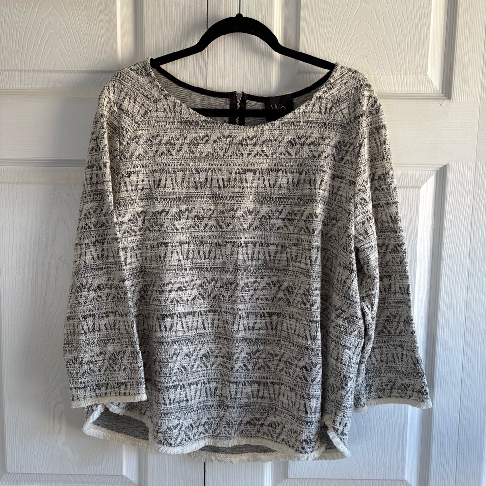 Anthropologie W5 Sweater Top Aztec Fringe Academia Career XL Western Cowgirl